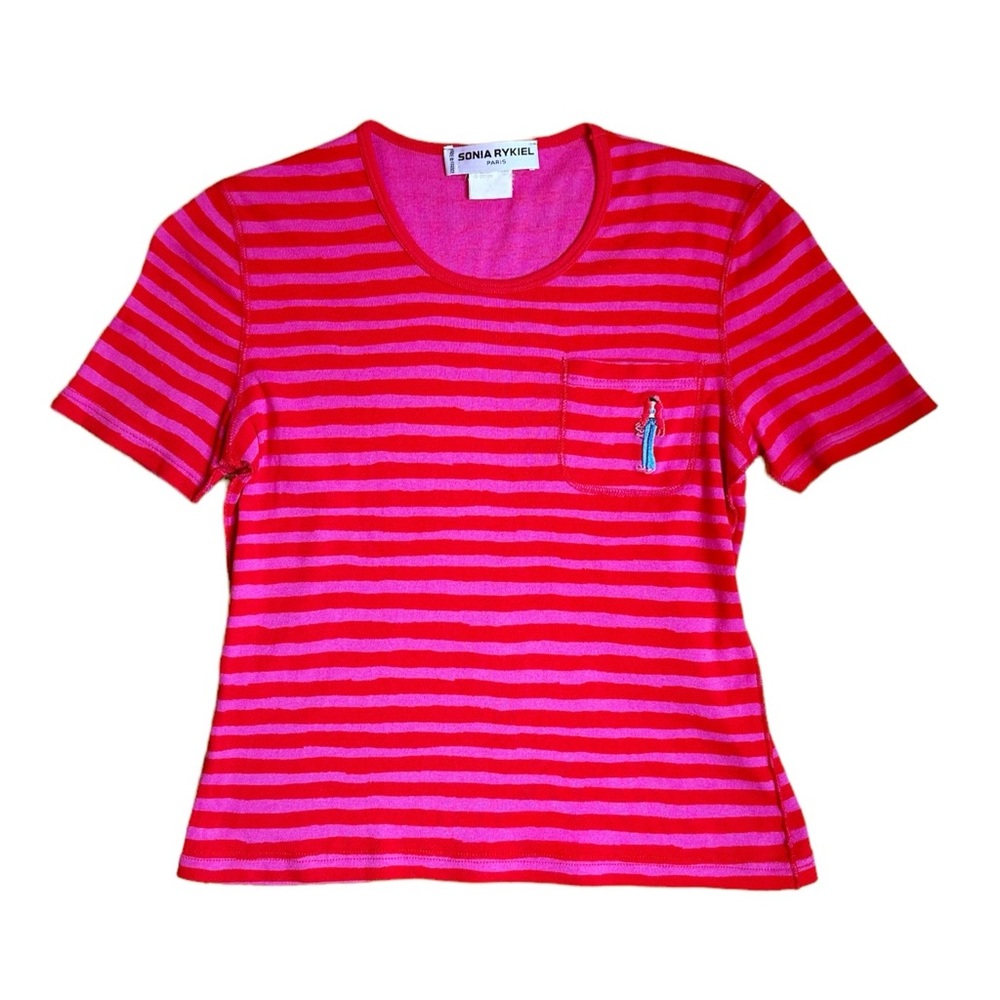 Sonia Rykiel Pink and Red Striped Shirt Small